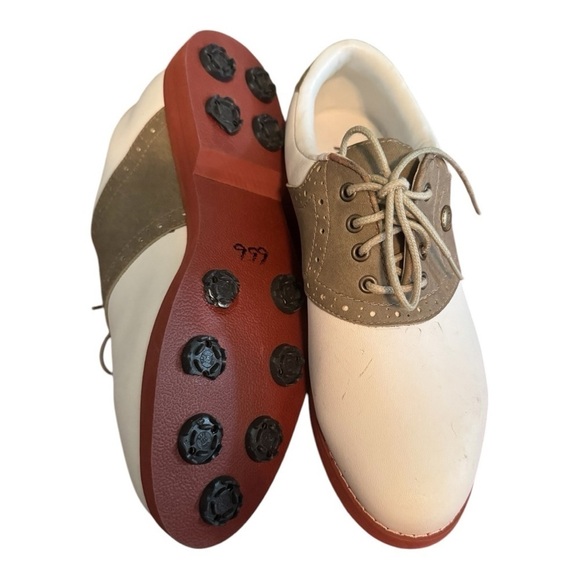 Ladies Niblick Golf Saddle Shoes, White and Tan, Size 7.5 - Picture 1 of 9